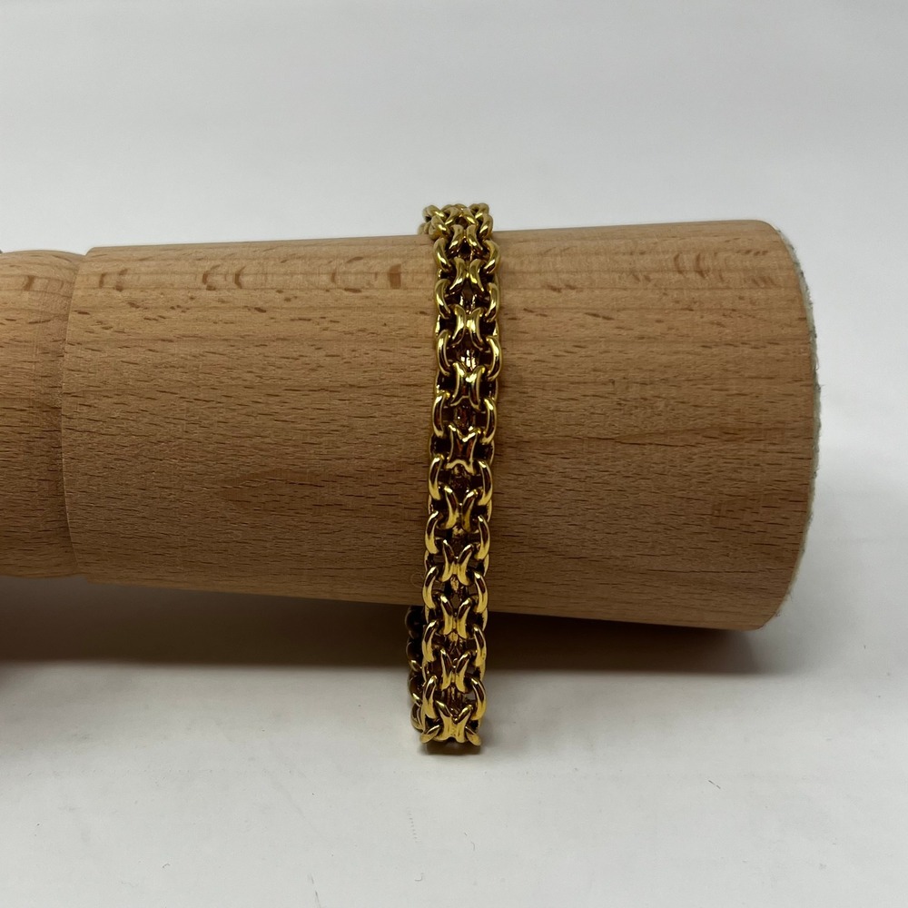 Monet Vintage Gold Tone Double Link Chain Bracelet 7.5 Inch Fold Over Clasp - Picture 3 of 5